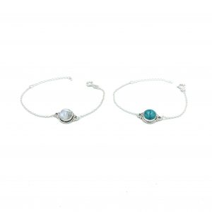Sanun Silver Bracelet chain Turquoise and Moon Stone