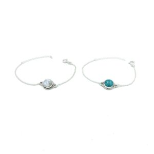 Sanun Silver Bracelet chain Turquoise and Moon Stone